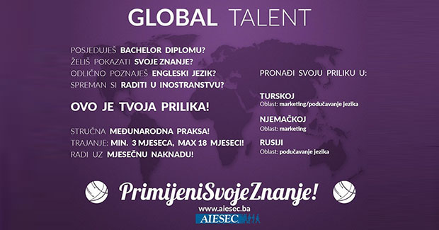 Primijeni svoje znanje Prijavite se na AIESEC Global Talent program stručnih praksi
