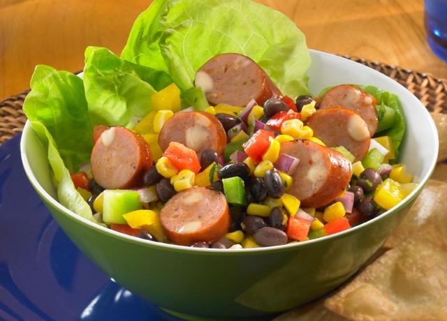 black bean salad with chipotle monterey jack chicken sausage