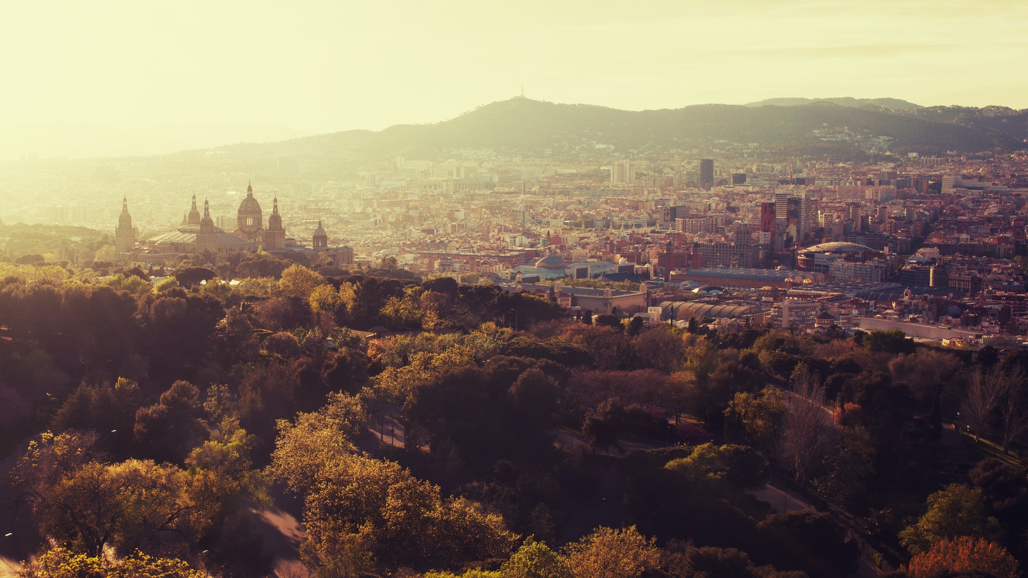 barcelona city aeral panoramic view