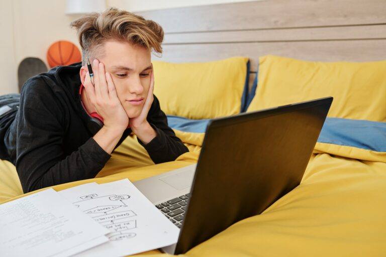 Student attending online class