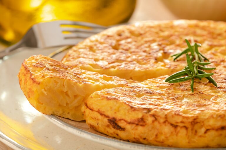 Spanish omelette with potatoes and onion, typical Spanish cuisine. Tortilla espanola