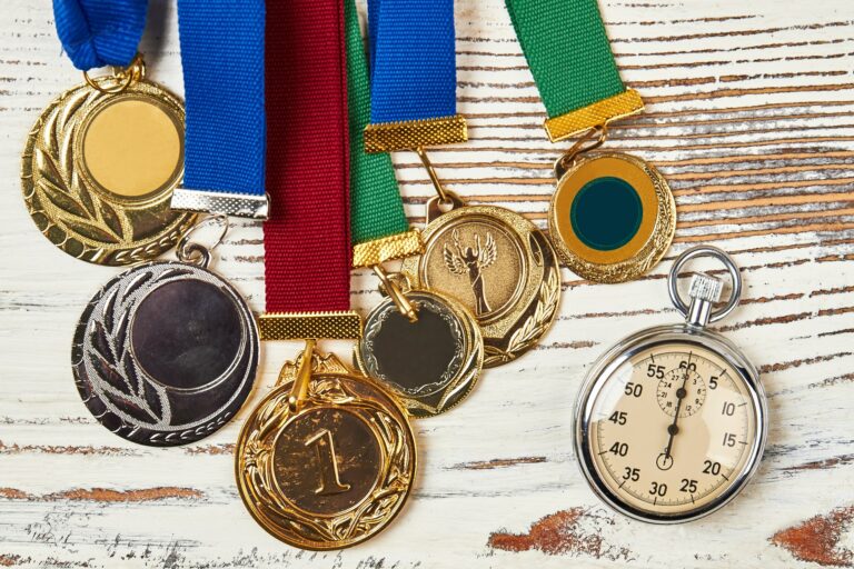 Stopwatch and sport medals