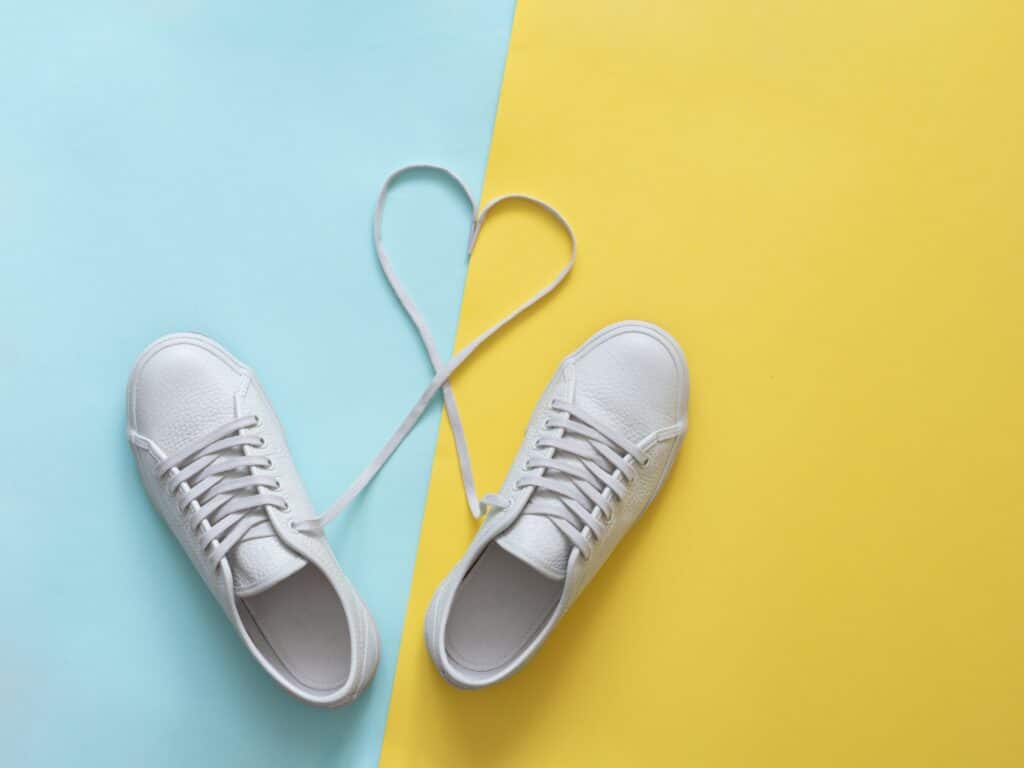 white sneakers with laces in heart shape 1