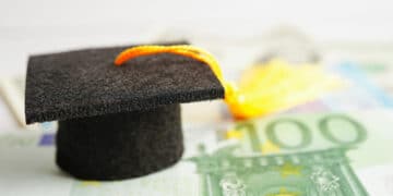 graduation gap hat euro us dollar banknotes money education study fee learning teach concept