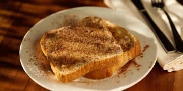 cinnamon sugar toast shot with selective focus