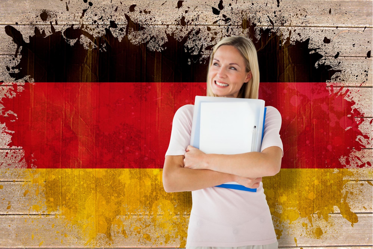 mature student smiling against germany flag grunge effect