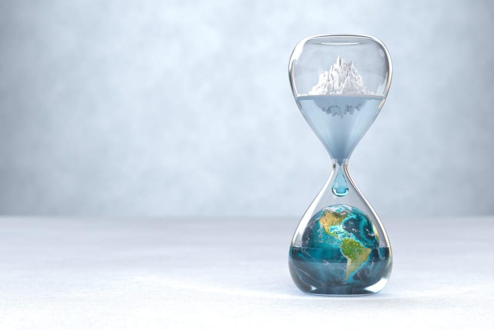 earth planet hourglass global warming concept