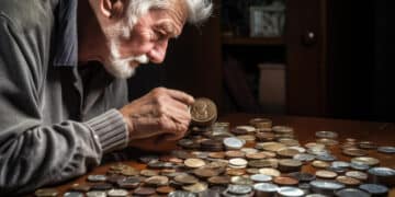 shot man examining his collection coins created with generative ai