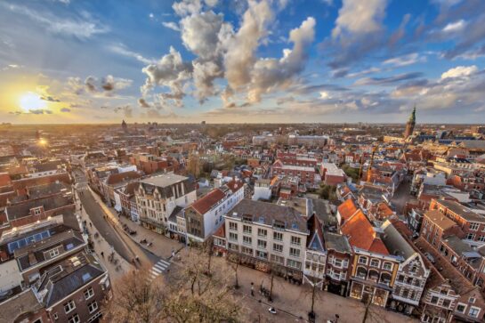 View over Groningen city at sunset