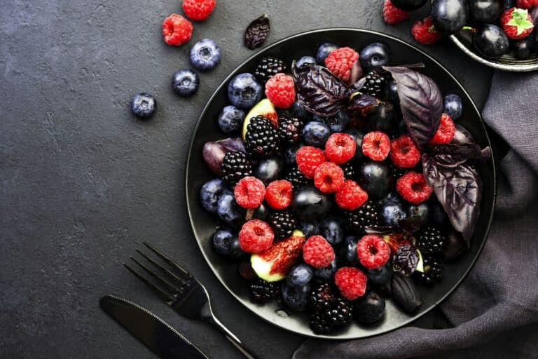 autumn blue and black berries fruit vegan salad blueberries blackberries grapes figs