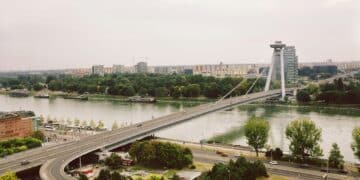 panoramic view of the city and danube from bratislava castle