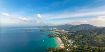 aerial view from kata karon beach viewpoint phuket thailand